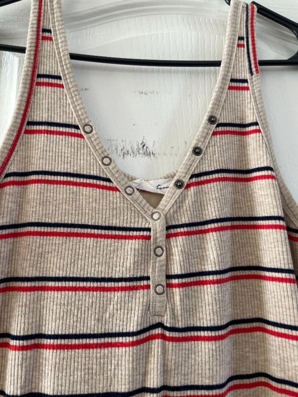 All in Favor Striped Tank Midi Dress Size M Beige Red Casual Summer Made in USA - Picture 2 of 7